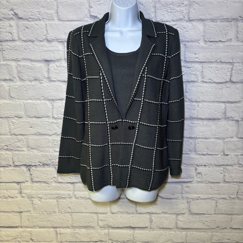 Ming Wang Womens Gray Black 2 Pc  Jacket & Tank Top S, XS Business Career